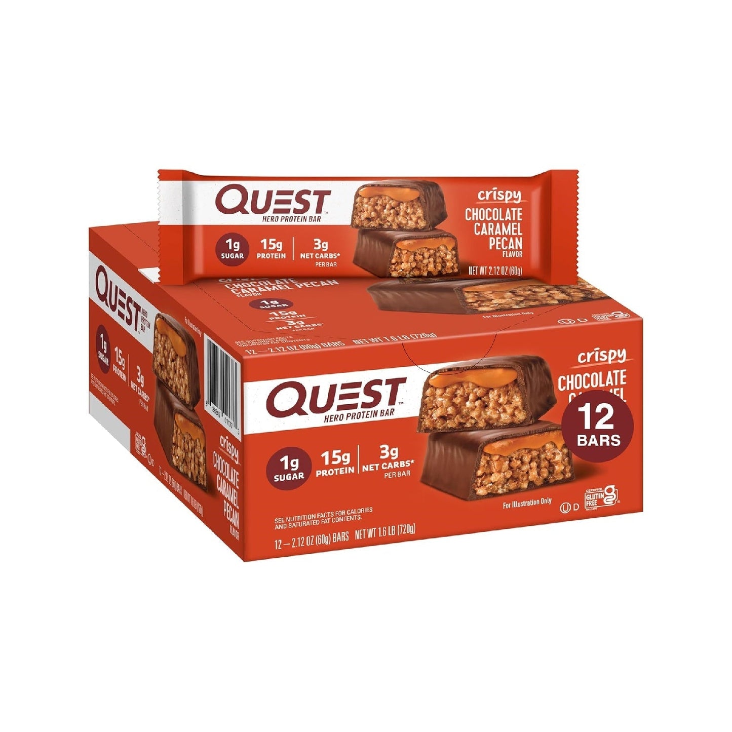 Quest Nutrition Crispy  Hero Protein Bar, 18g Protein, 1g Sugar, 3g Net Carb, Gluten Free Protein Snack,  12 Count
