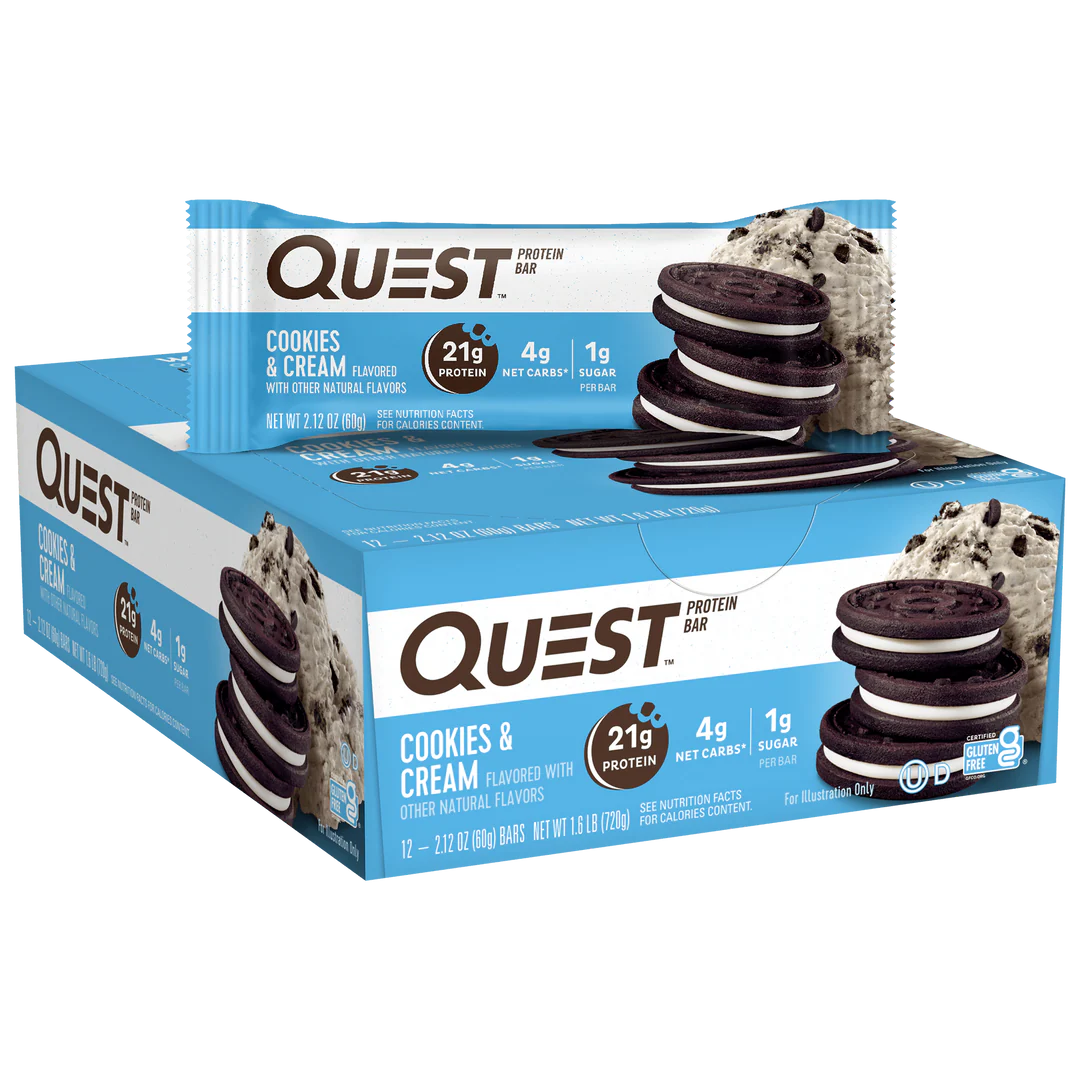 Quest Nutrition Protein Bar, 20g Protein, 4g Net Carb, 1g Sugar, Gluten Free, 12 Count