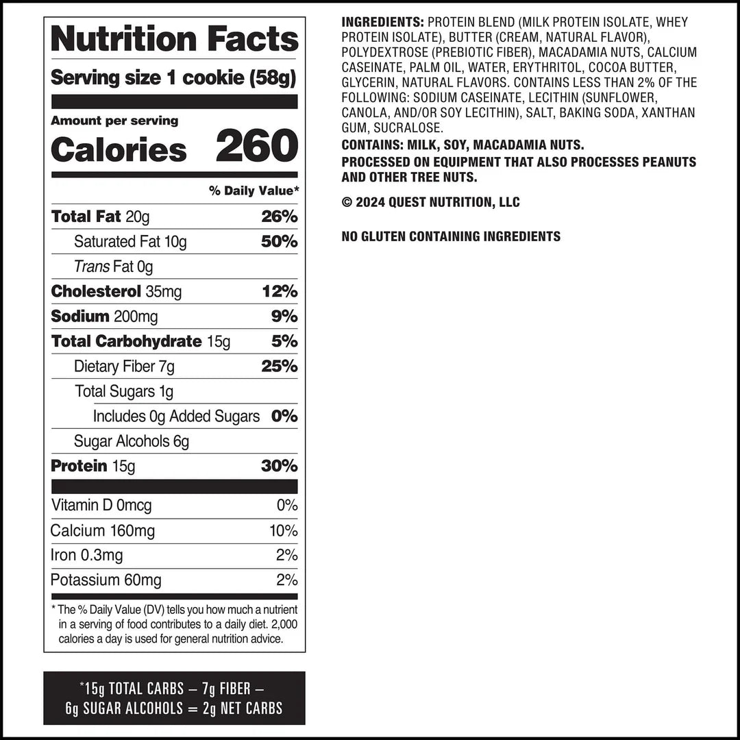 Quest Nutrition Protein Cookie, 15g Protein, 1g Sugar, 2g Net Carbs, Keto Friendly, High Protein, Low Carb; 12 Count