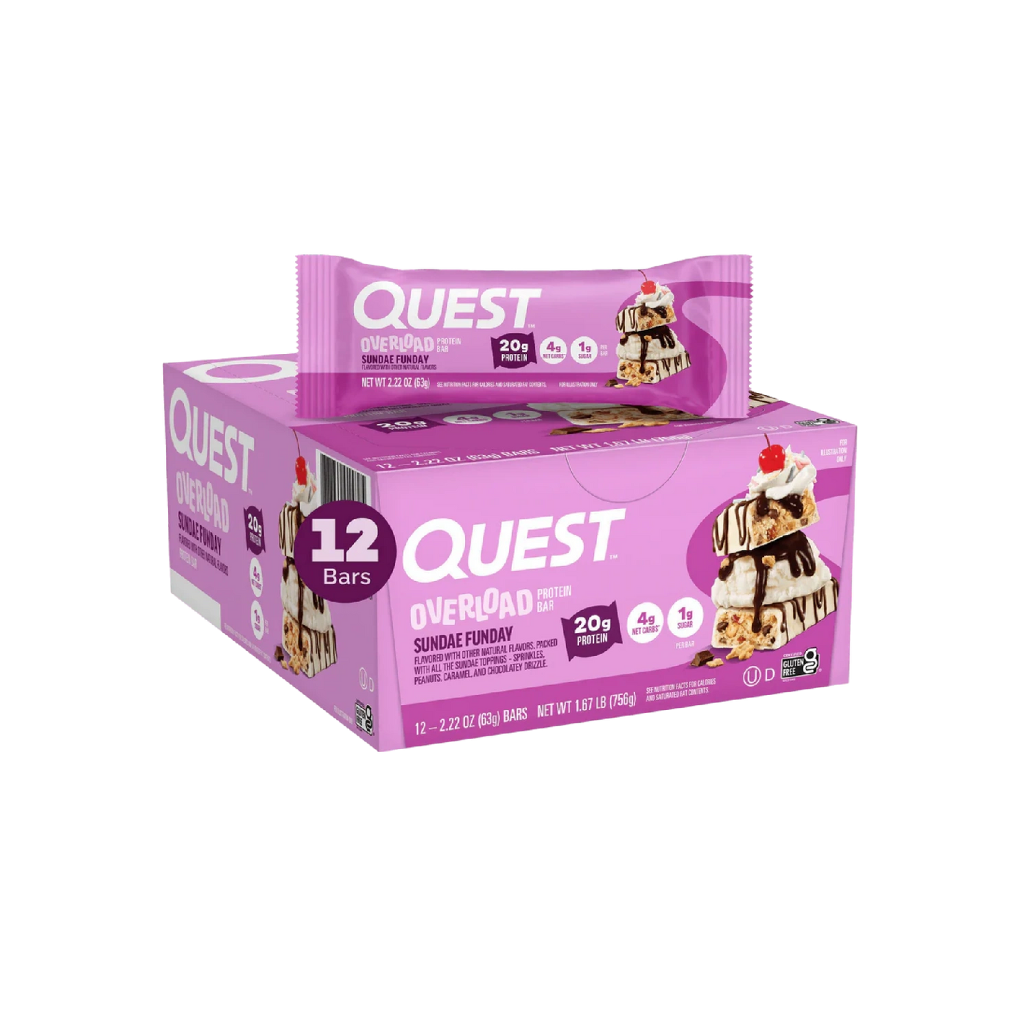 Quest Nutrition Overload Protein Bars,  20g Protein, 1g Sugar, 4g Net Carbs, Gluten Free, 12 Count